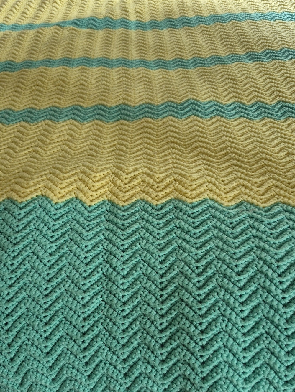Soft Chevron Knit Throw Blanket in Yellow and Teal